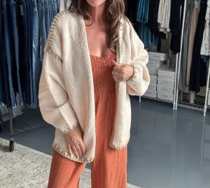 Slouchy Chunky Knit Cardigan In Beige