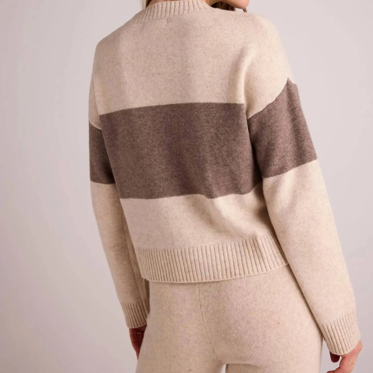Slouchy Crew Neck Sweater In Oat & Fawn