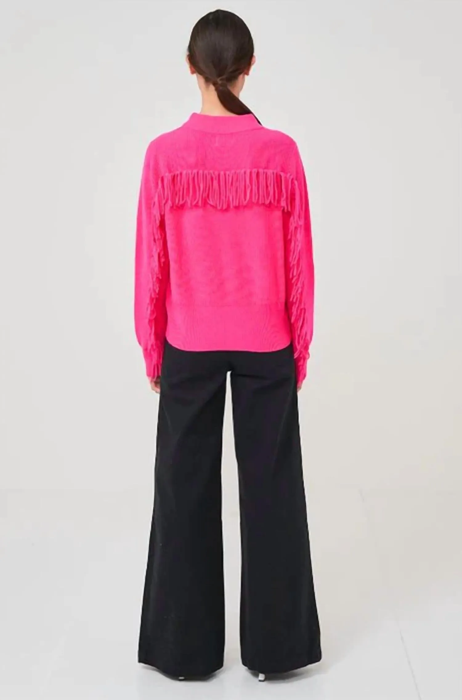 Sophia Fringe Sweater In Neon Pink