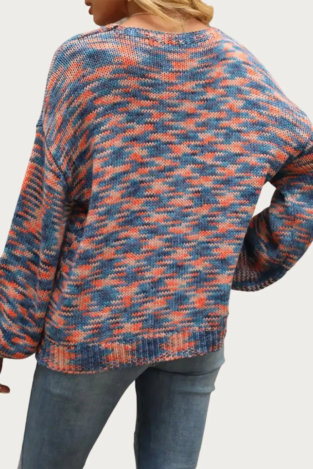 Space-Dye Knit V-Neck Sweater In Blue