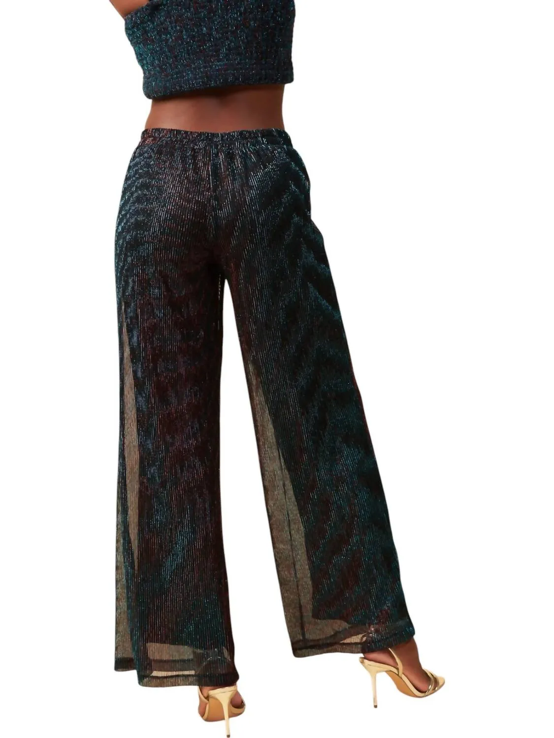 Sparkly Metallic Mesh Pants In Black Teal