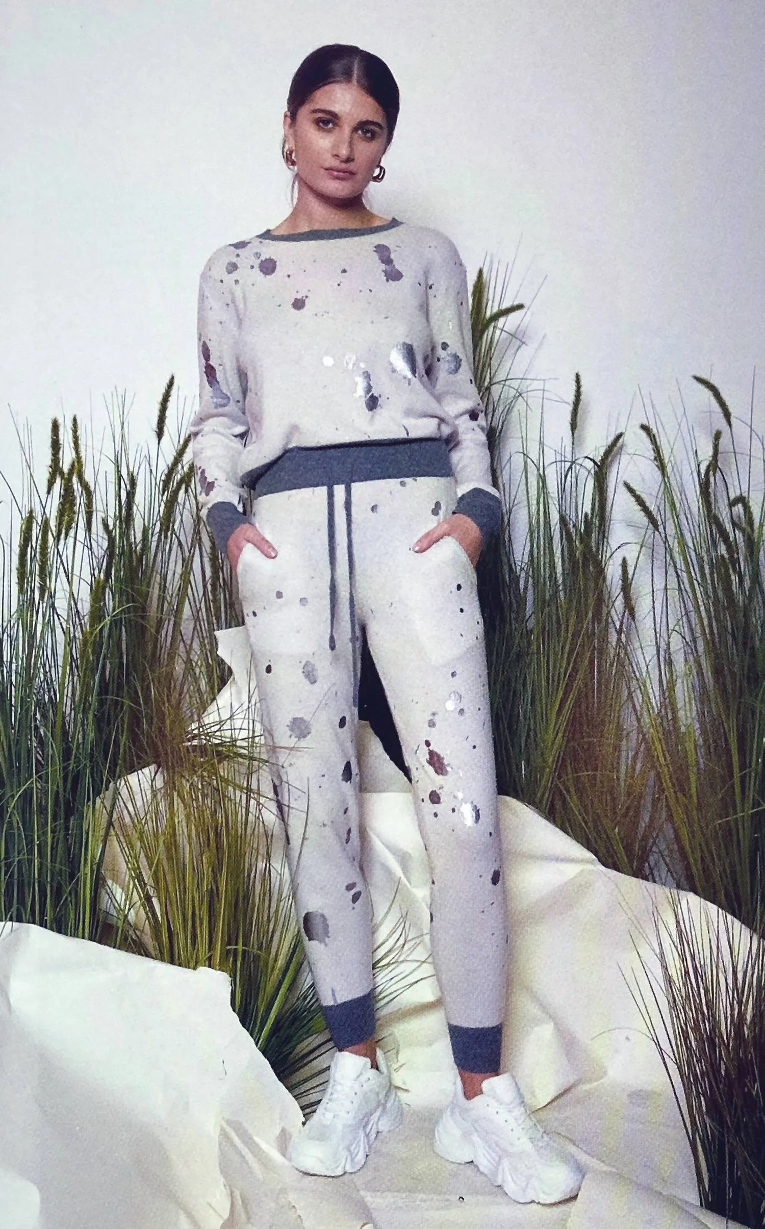 Splatter Foil Cashmere Jogger In Silver