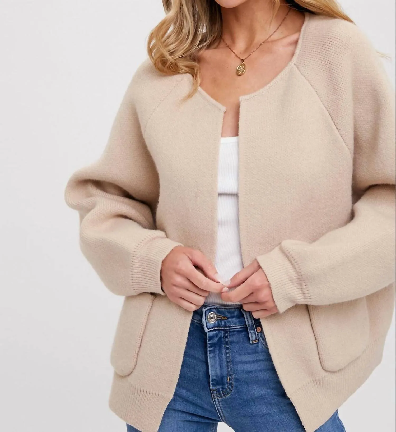 Stacie Open Front Cardigan In Taupe