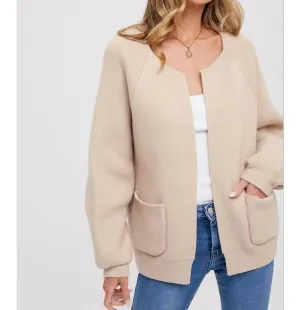 Stacie Open Front Cardigan In Taupe