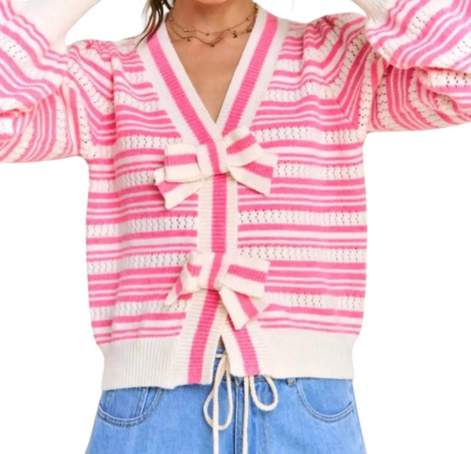 Stripe Knit Cardigan In Pink