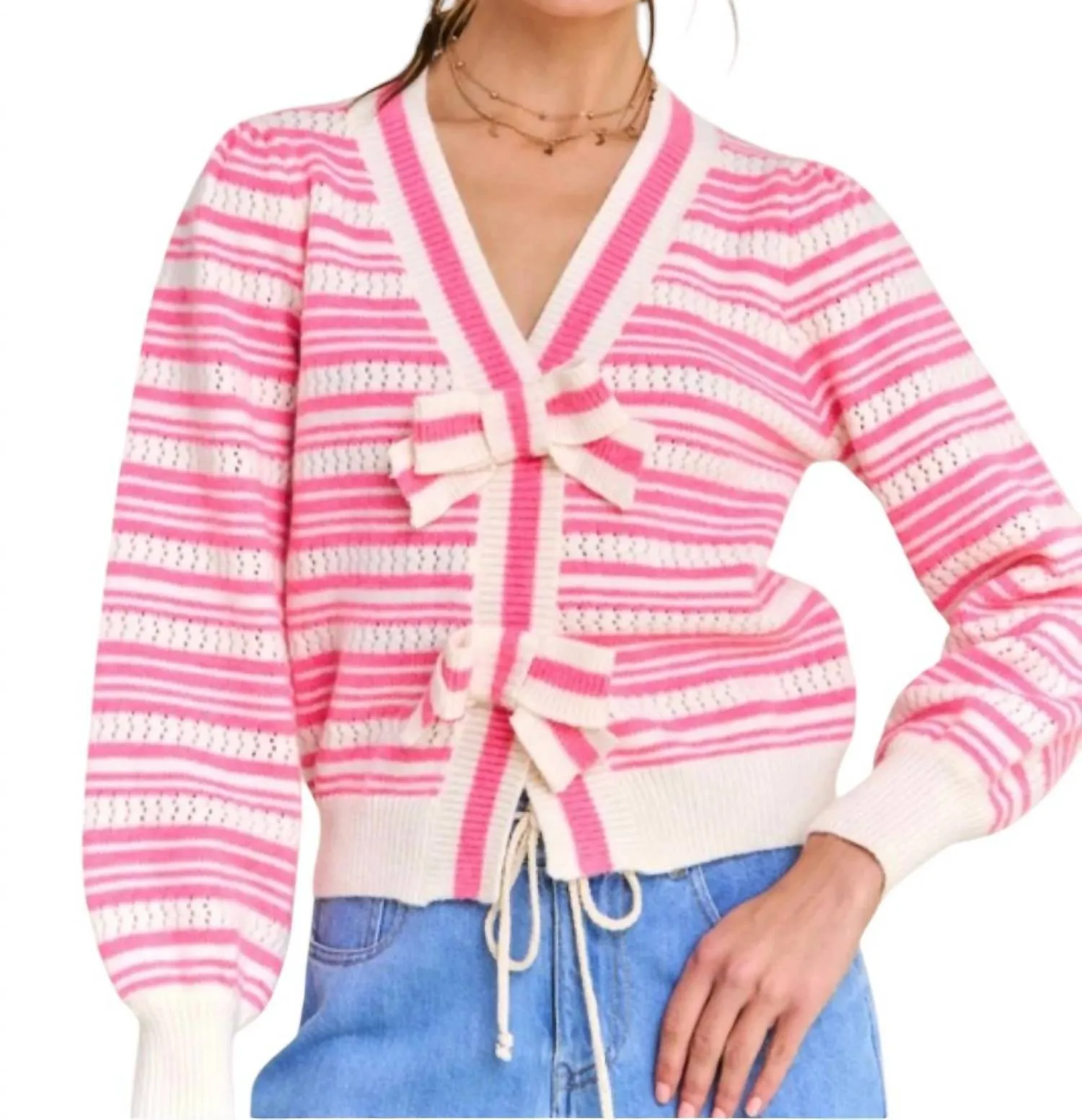 Stripe Knit Cardigan In Pink