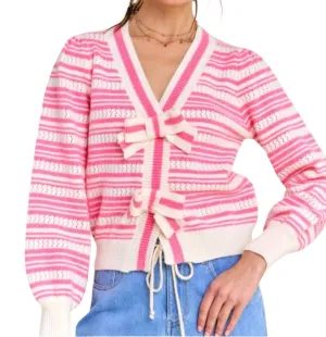 Stripe Knit Cardigan In Pink
