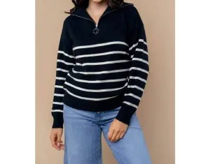 Striped 1/4 Zip Sweater In Black