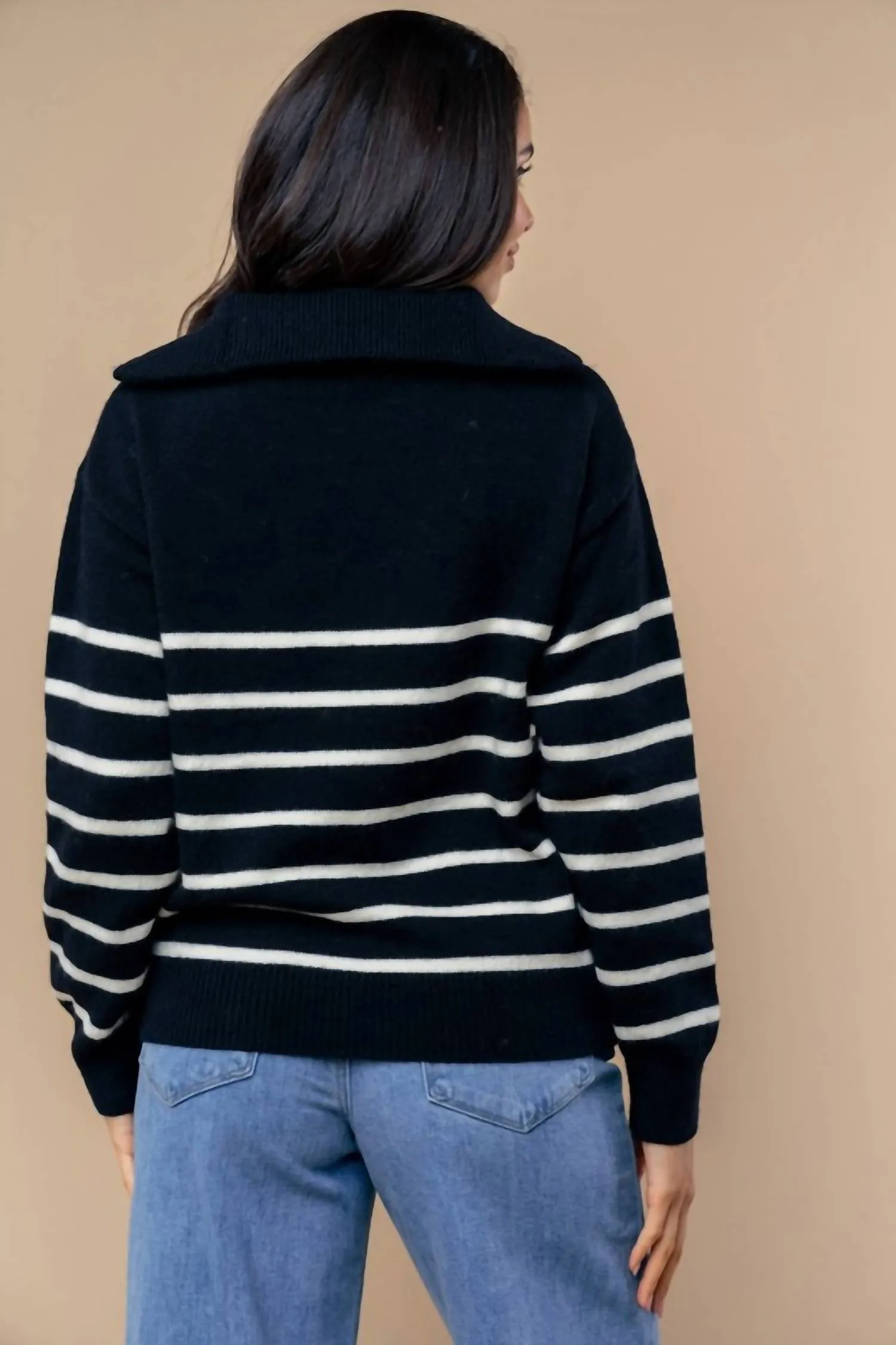 Striped 1/4 Zip Sweater In Black