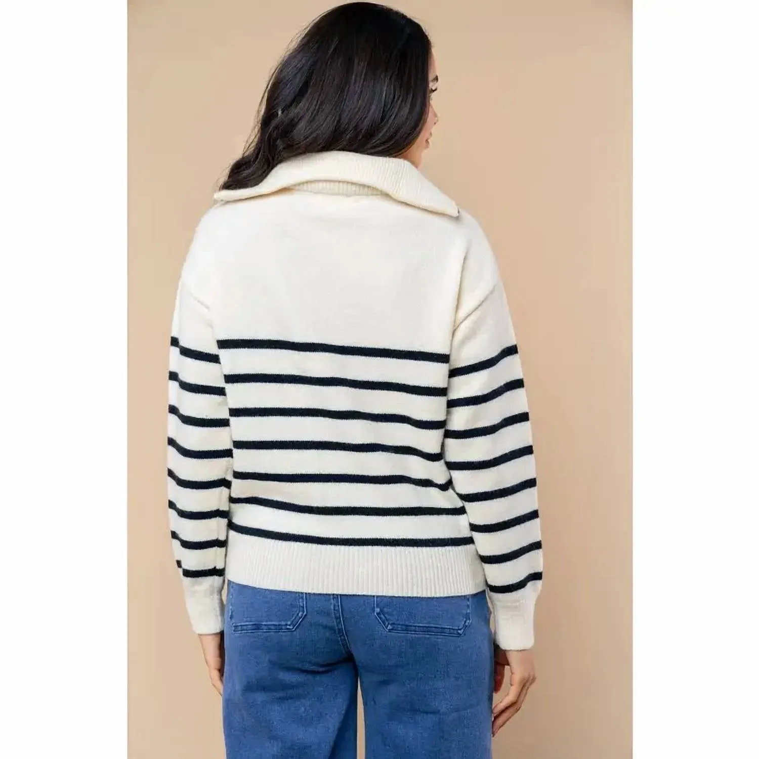 Striped 1/4 Zip Sweater In Cream