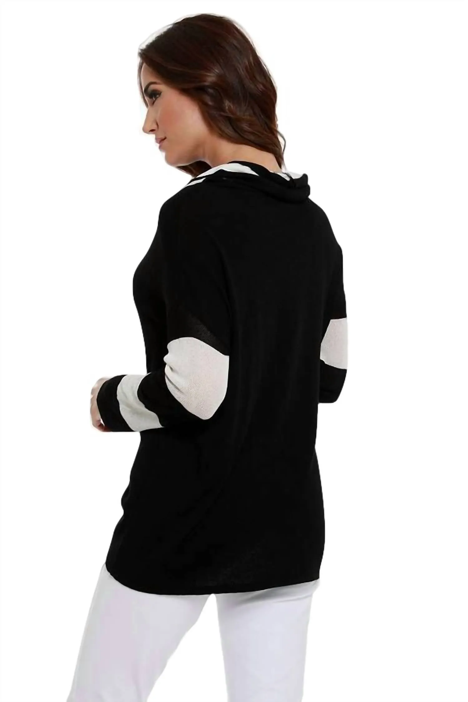 Striped Cowl Neck Sweater In Black Multi