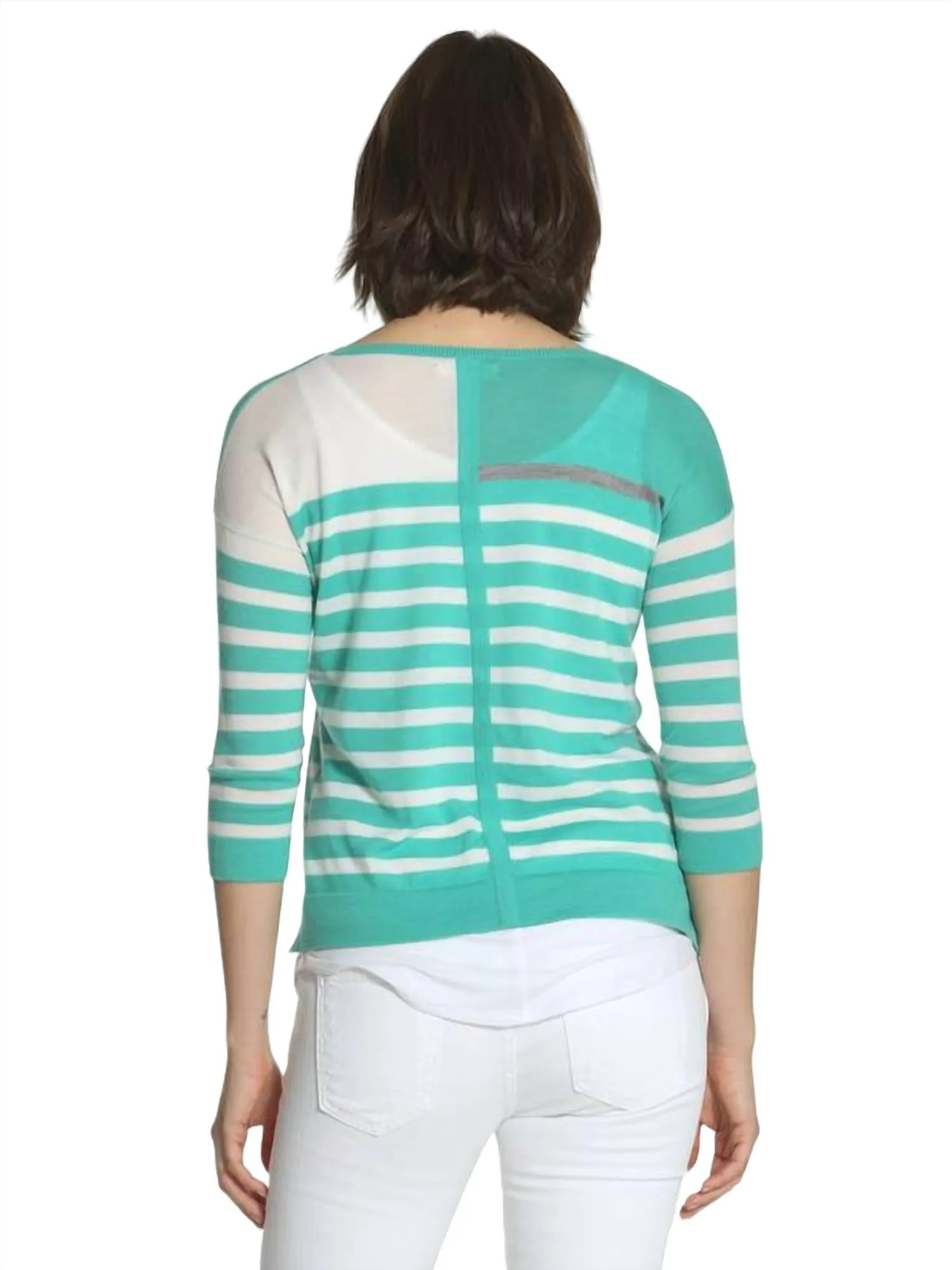 Striped Swing V Neck Sweater In Turquoise/white