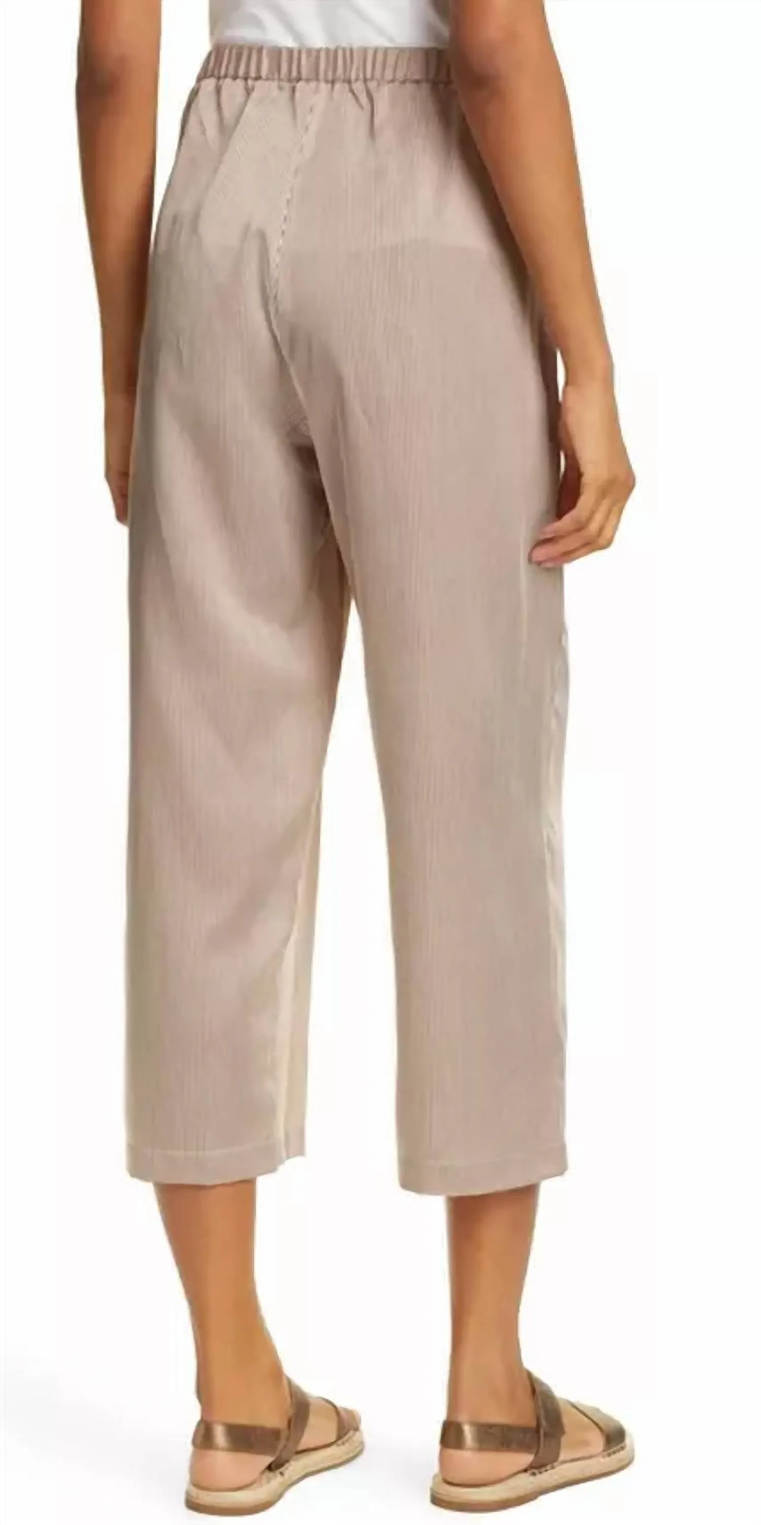 Striped Wide Leg Silk Cropped Pant In Nutmeg