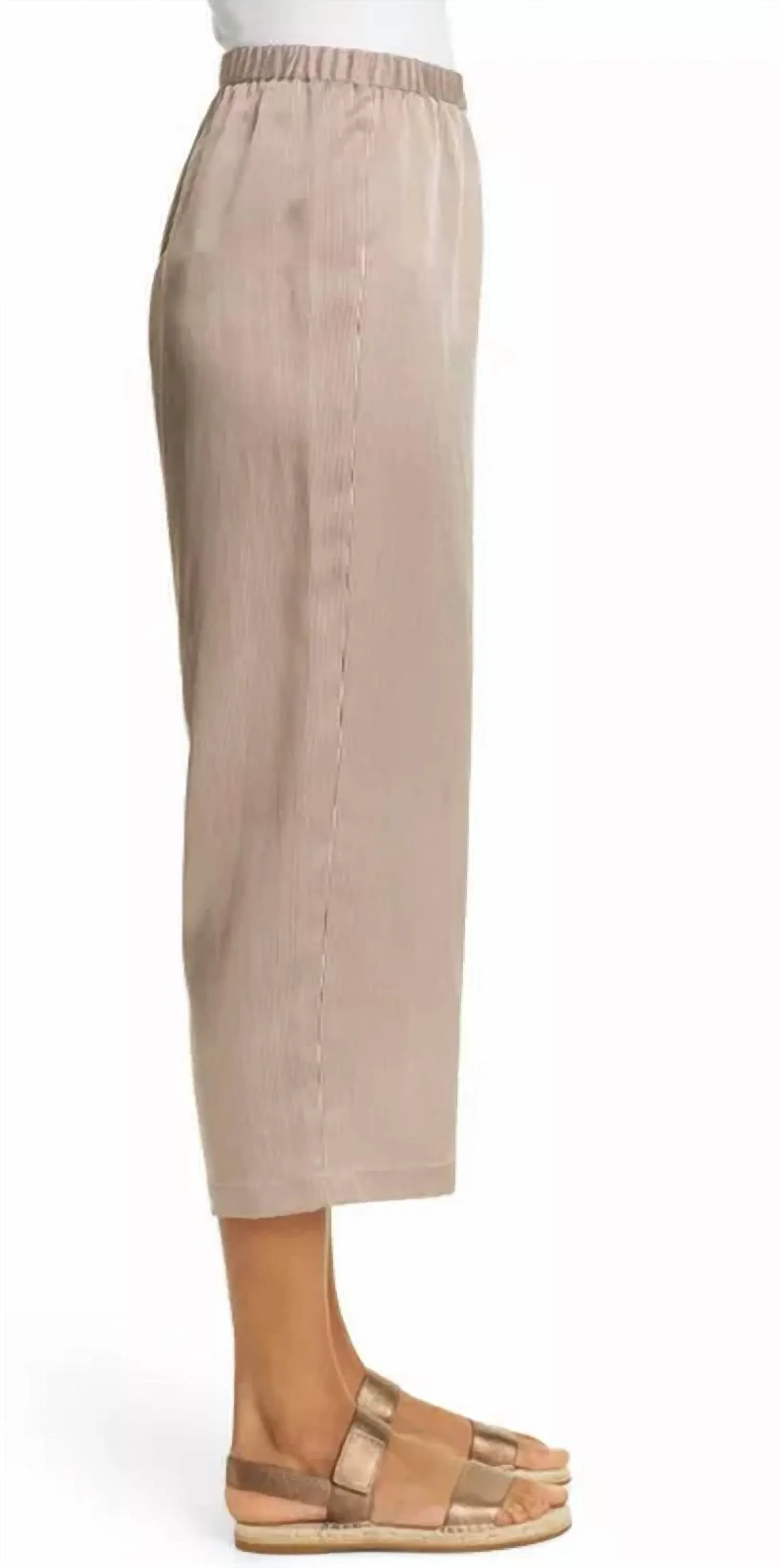 Striped Wide Leg Silk Cropped Pant In Nutmeg