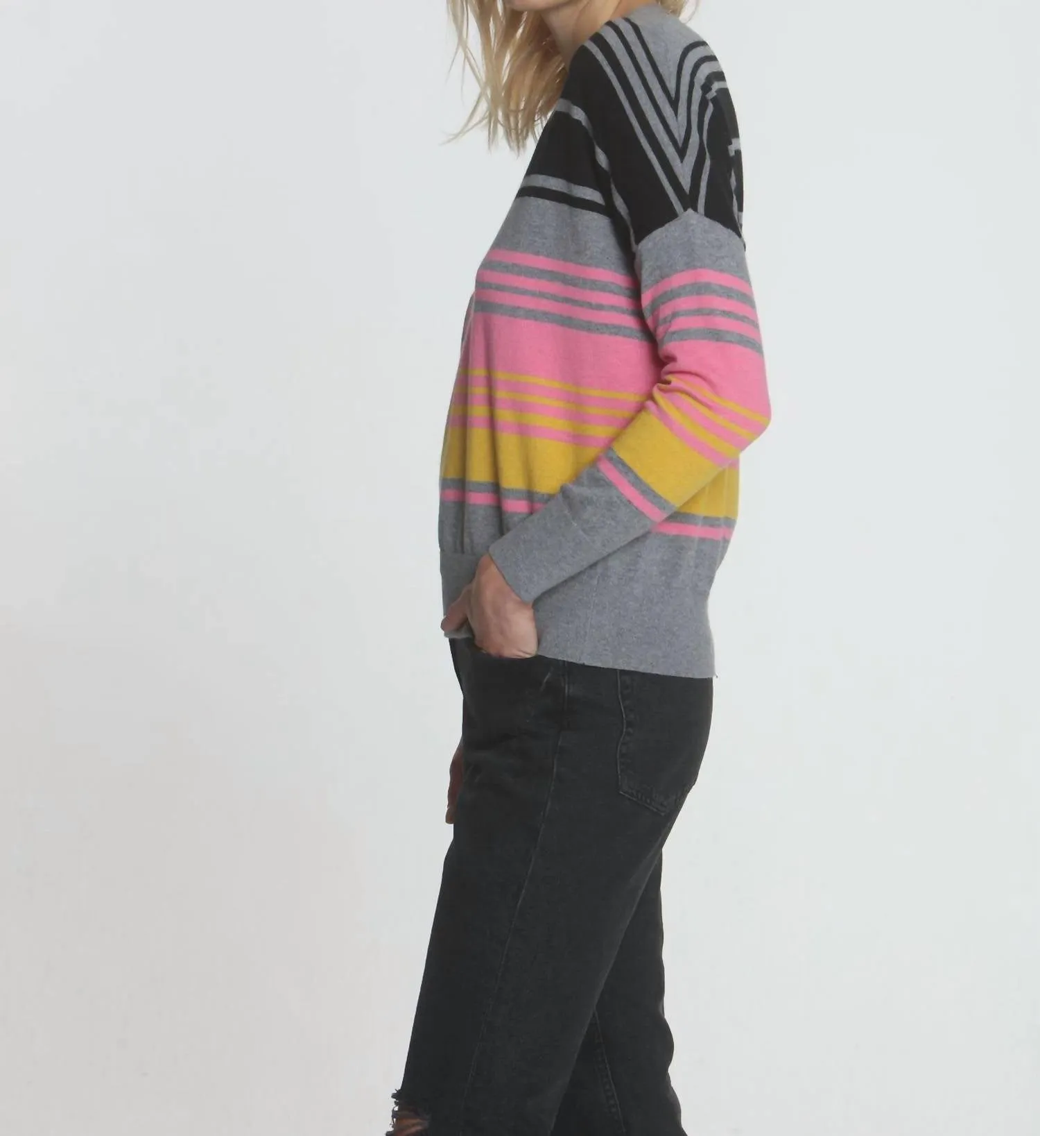 Sunrise Stripe Vee Top In Pink Multi