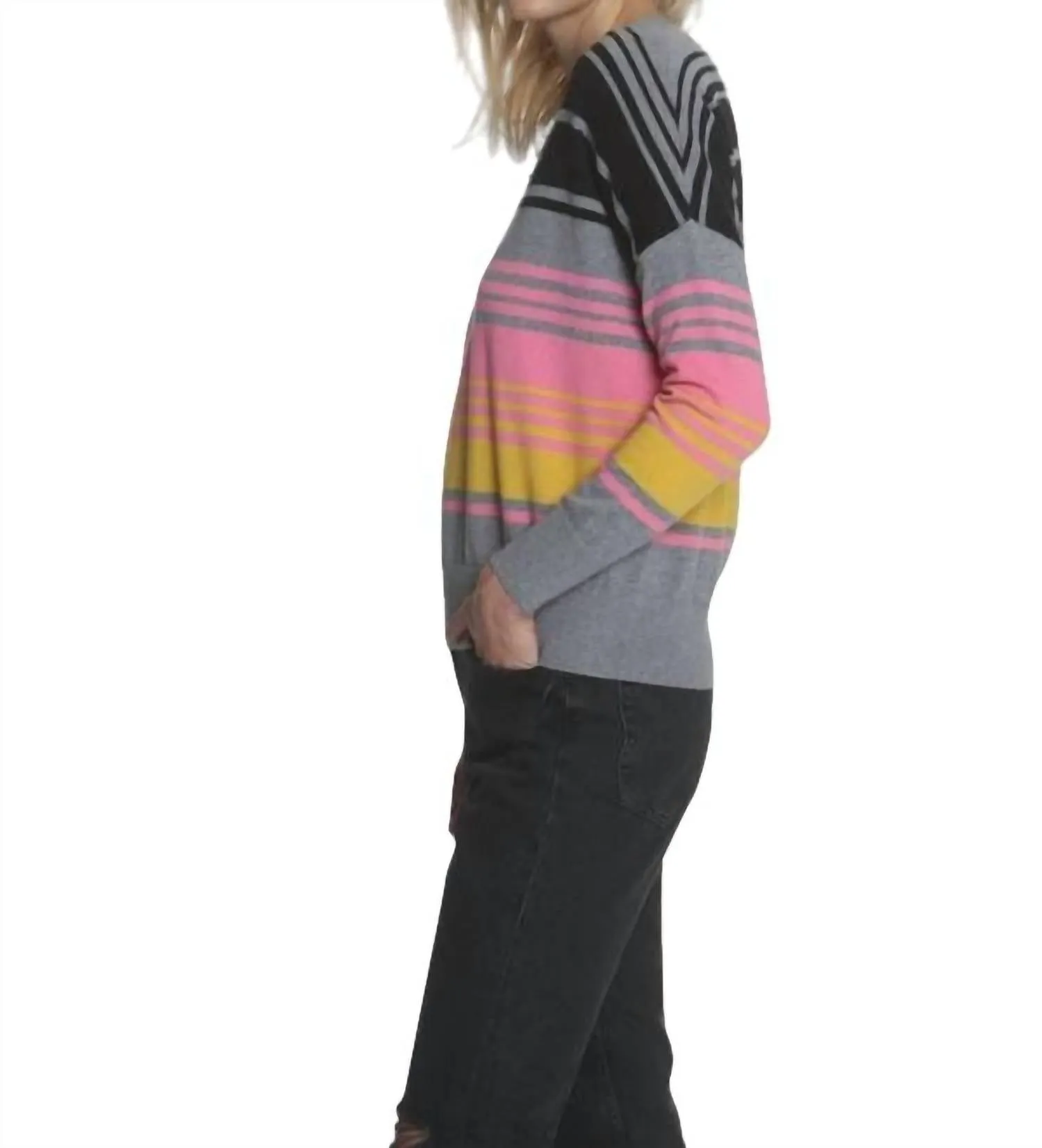 Sunrise Stripe Vee Top In Pink Multi