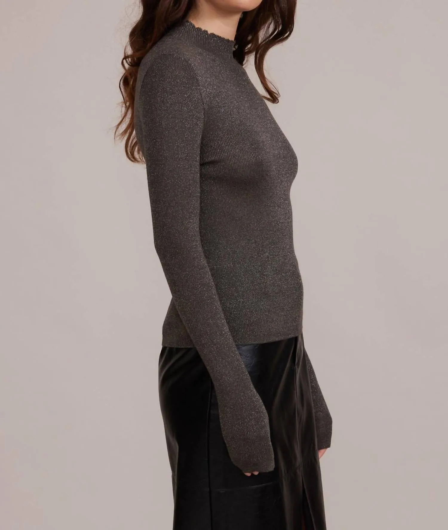Susanna Mock Neck Top In Grey