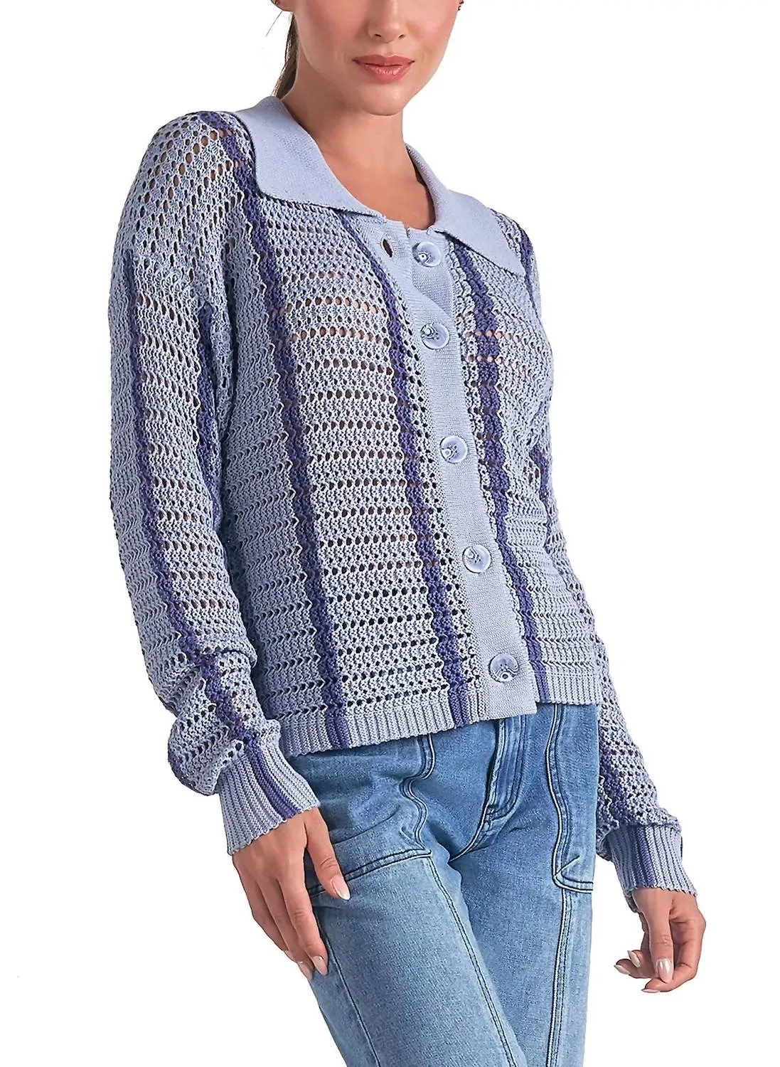 Sweater V Neck Button Down In Light Blue