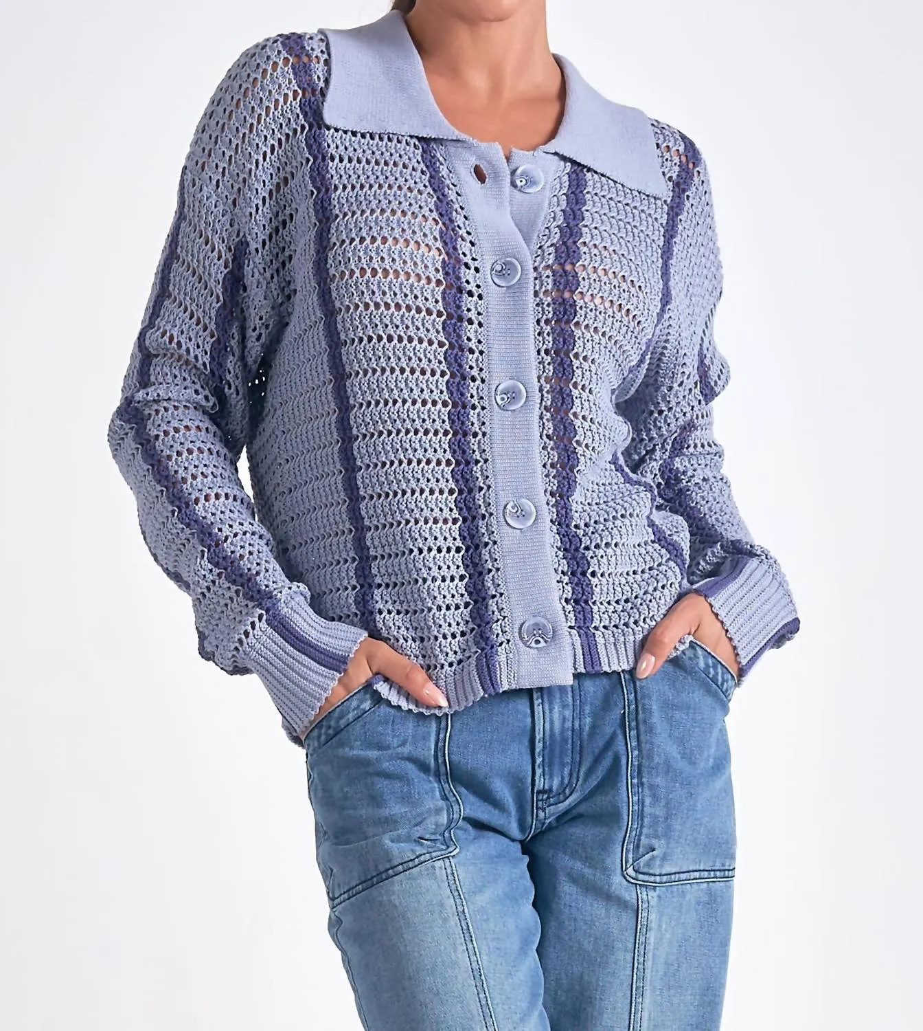 Sweater V Neck Button Down In Light Blue