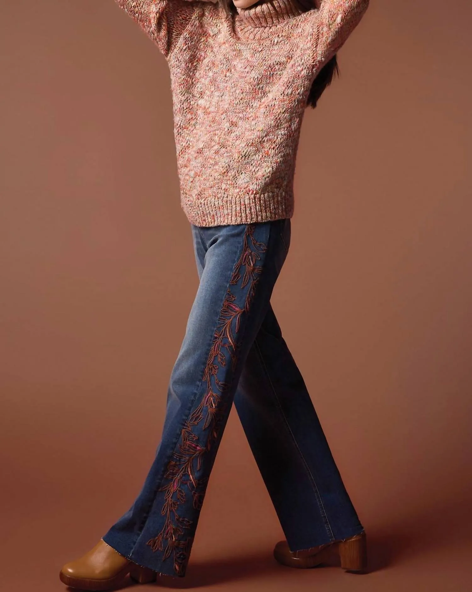 T Neck Sweater In Apricot Mist
