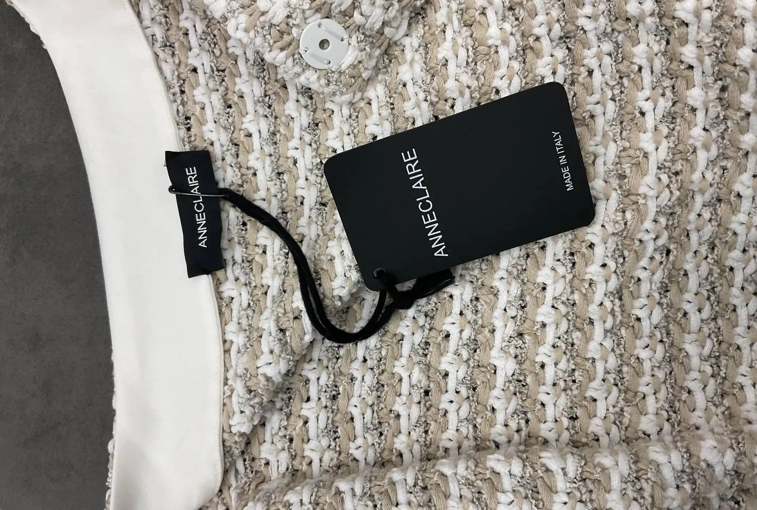 Tan/white Tweed Cotton Cardigan In Multicolor