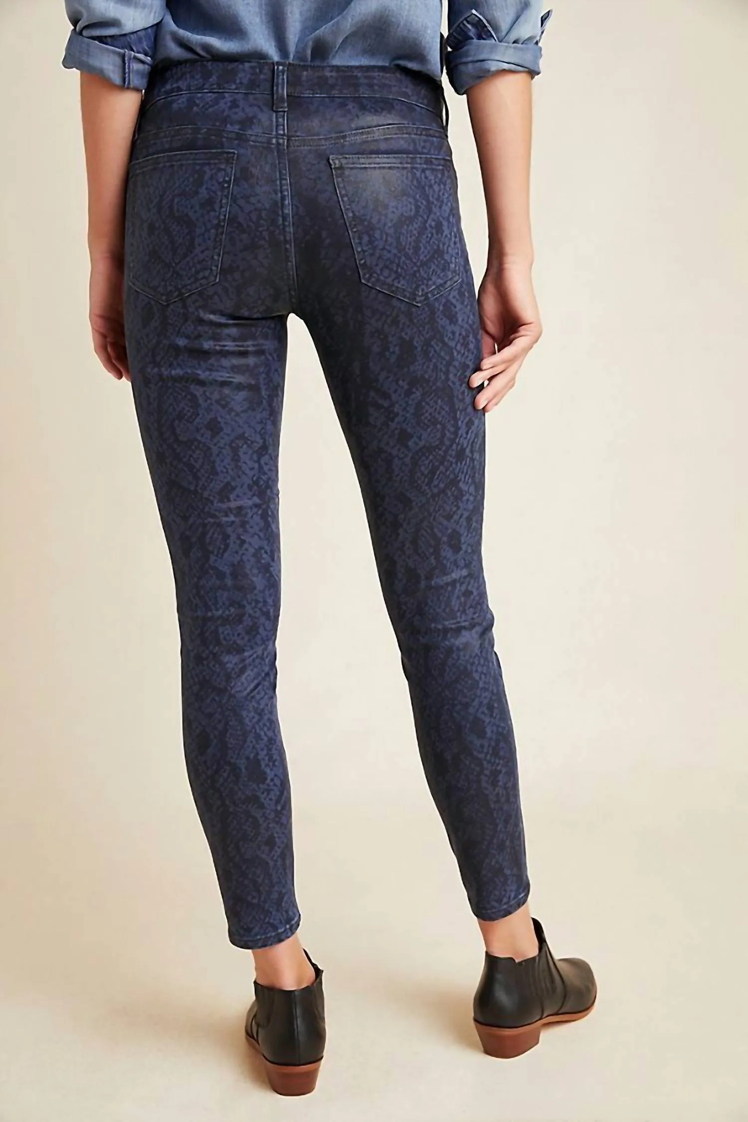 The Charlie High Rise Coated Snake Print Skinny Jeans In Navy Blue