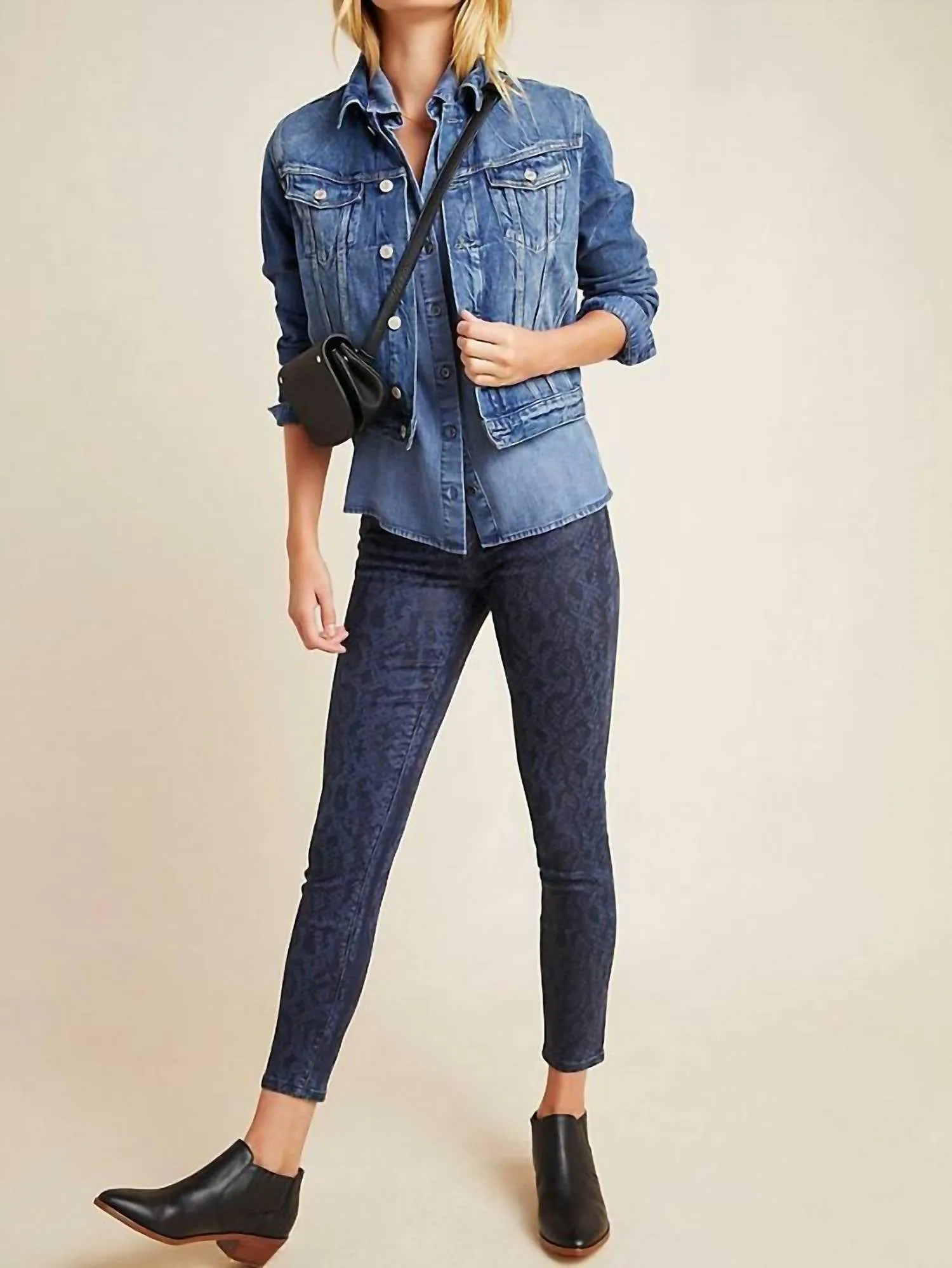 The Charlie High Rise Coated Snake Print Skinny Jeans In Navy Blue