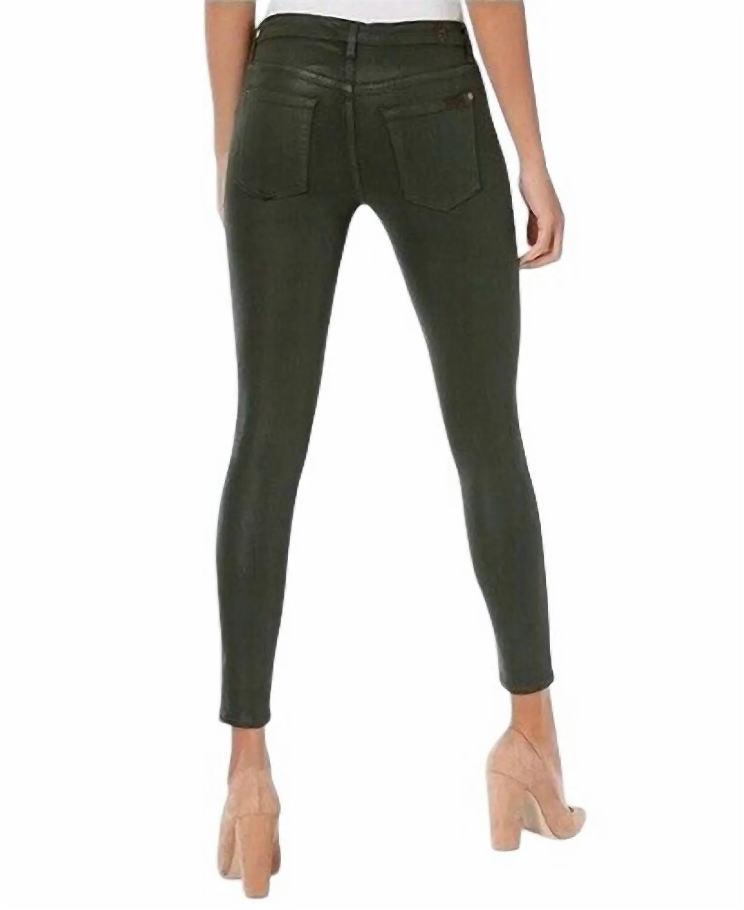 The Skinny Ankle Coated Shiny Mid Rise Jean In Green