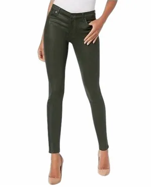 The Skinny Ankle Coated Shiny Mid Rise Jean In Green