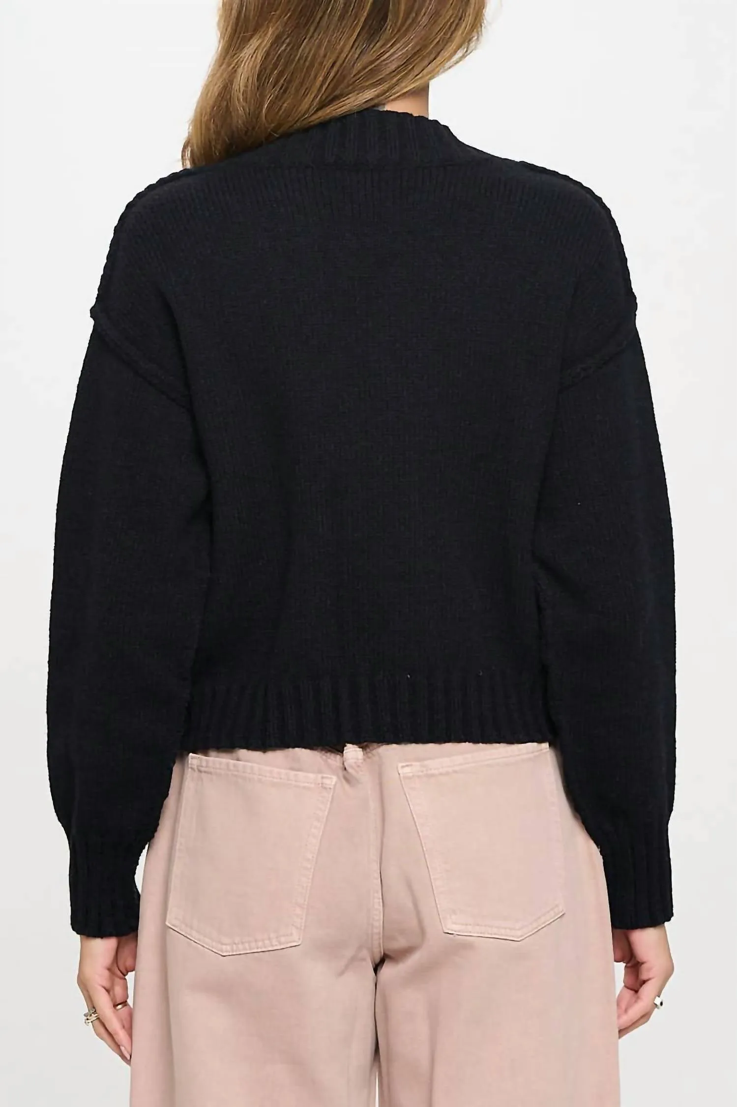 Thick Knit Long Sleeve Cardigan With Buttons In Black