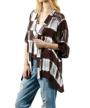 Tie Dye Lace Crochet Back Kimono In Olive