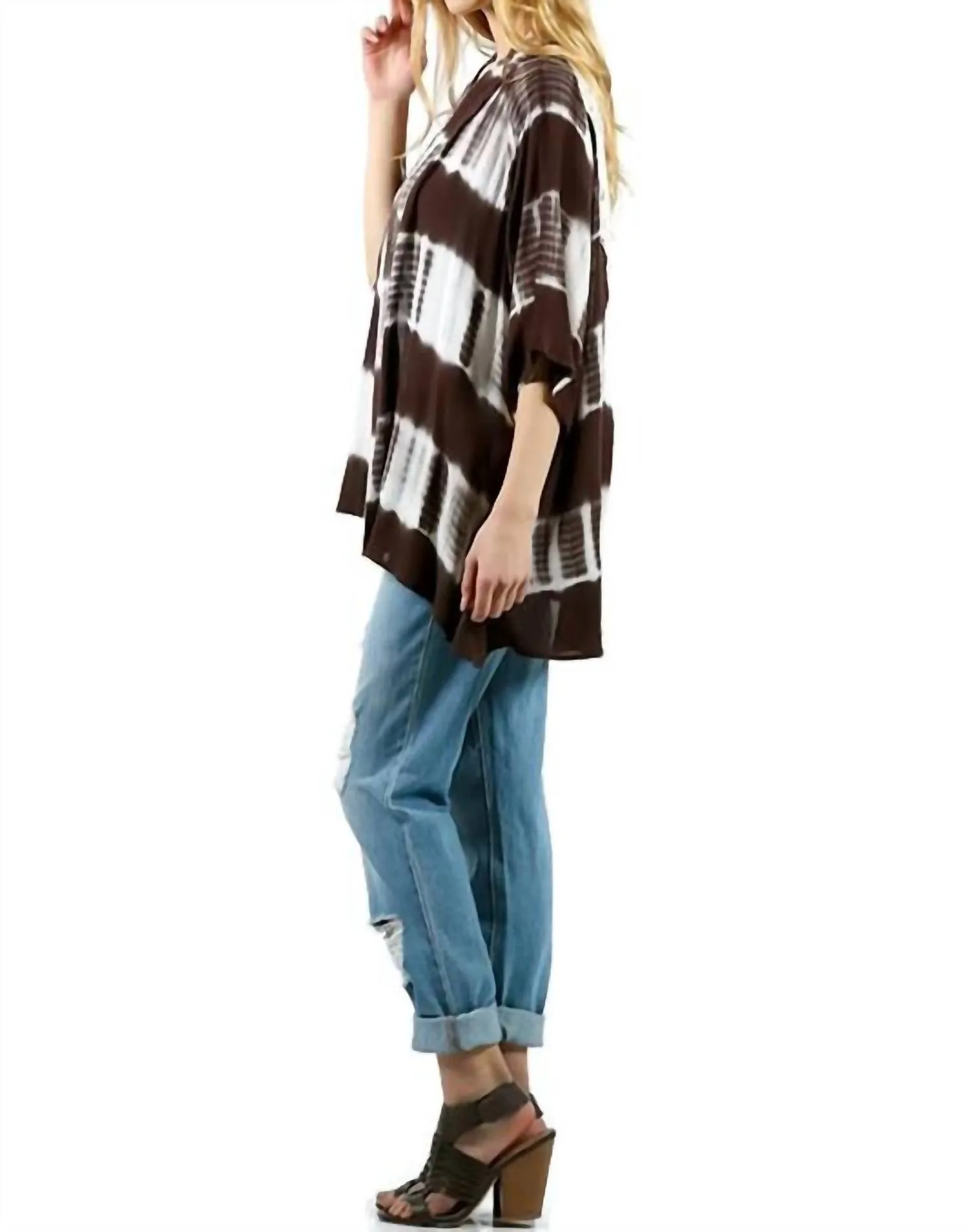 Tie Dye Lace Crochet Back Kimono In Olive