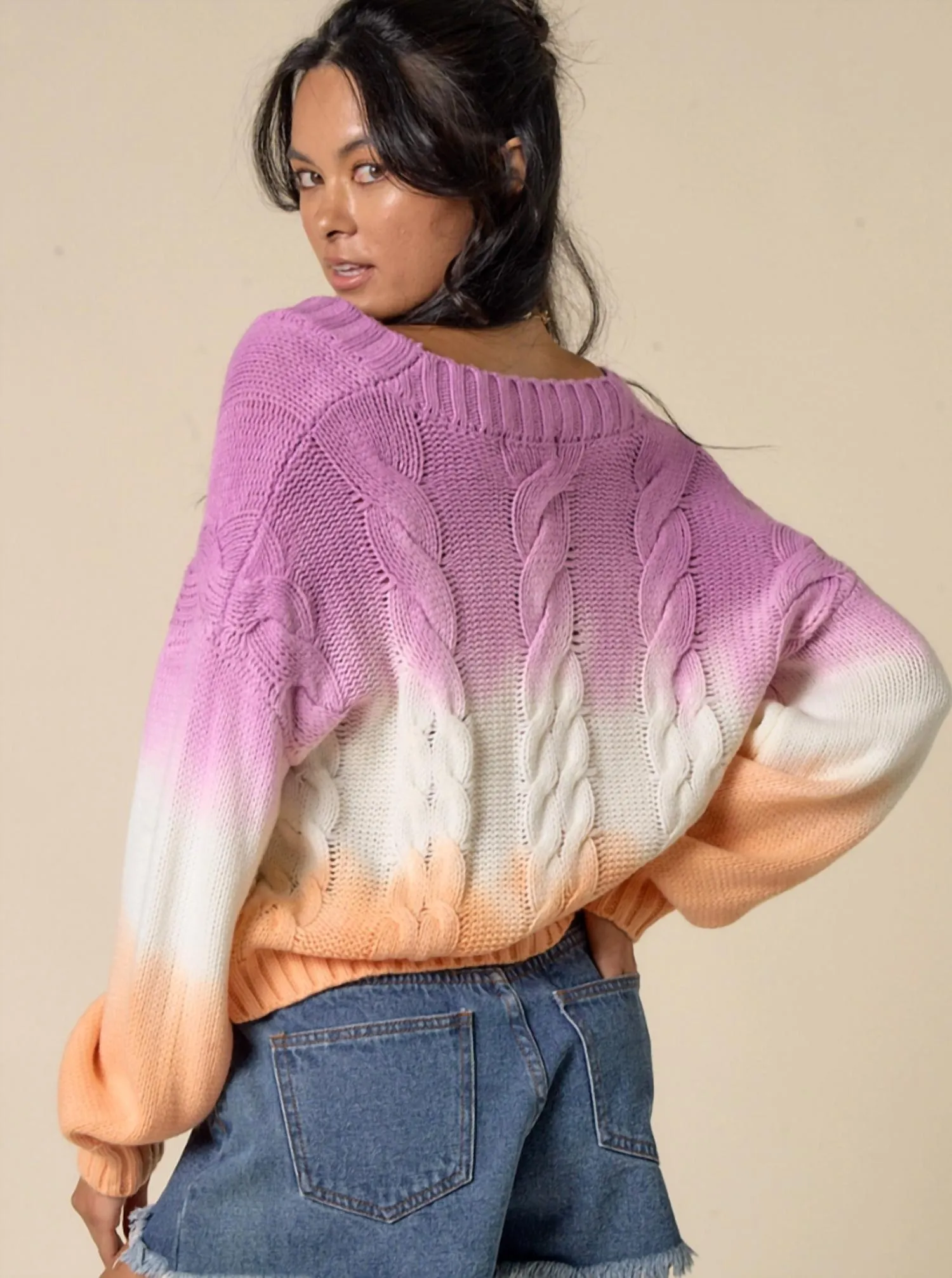 Tie Dye Sweater In Purple/white/coral