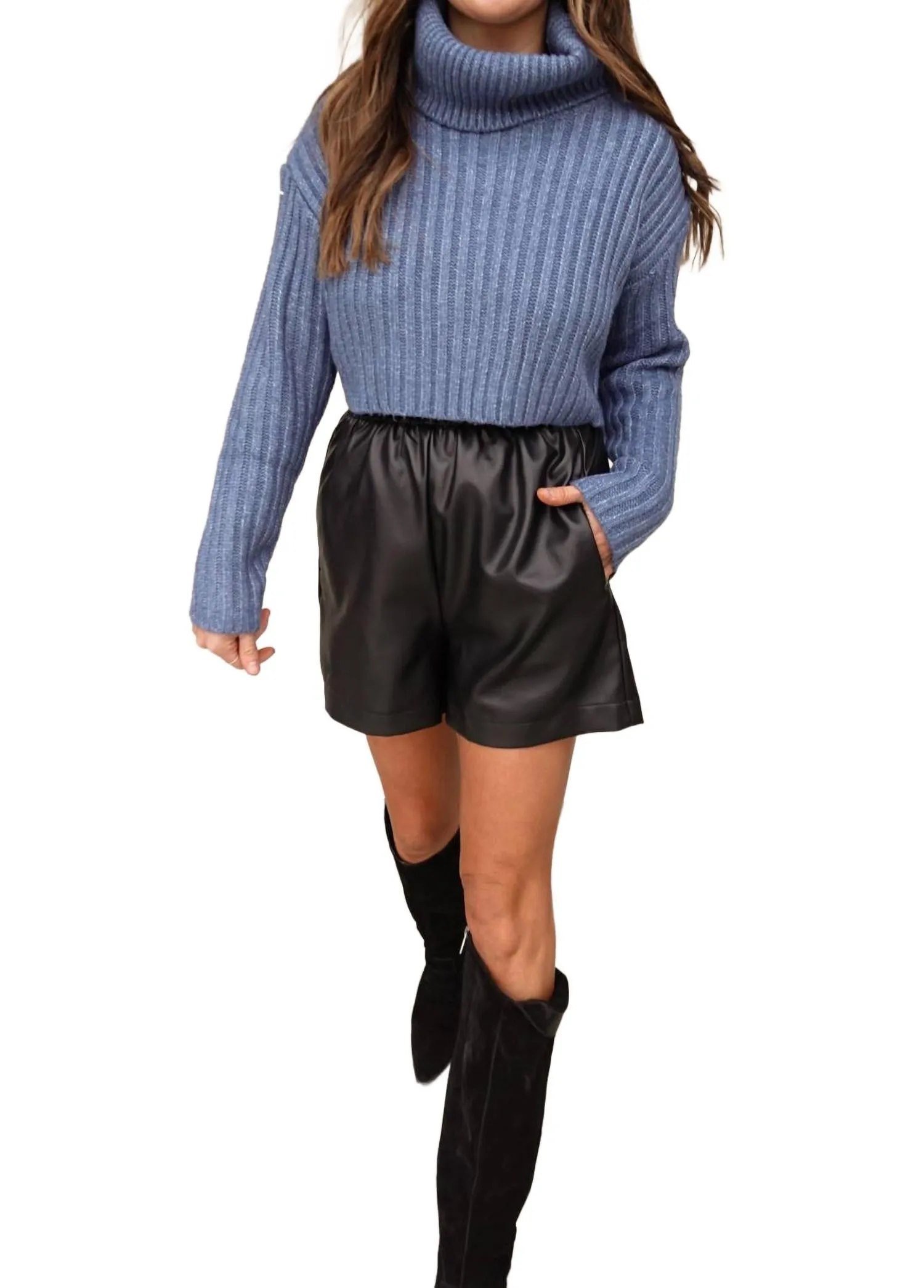 Turtleneck Cropped Sweater In Blue
