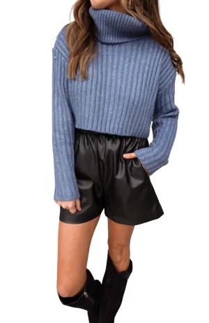 Turtleneck Cropped Sweater In Blue
