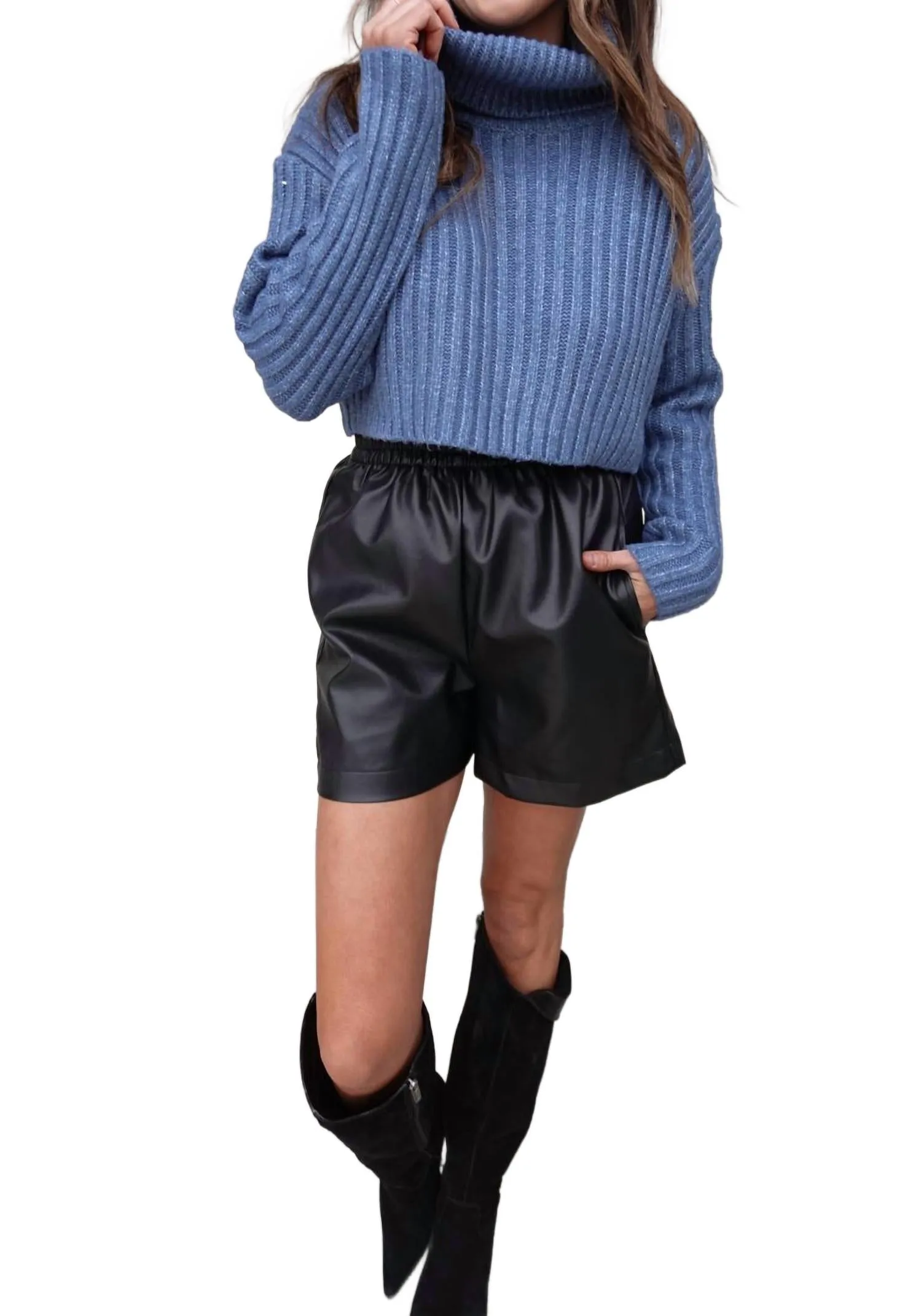 Turtleneck Cropped Sweater In Blue