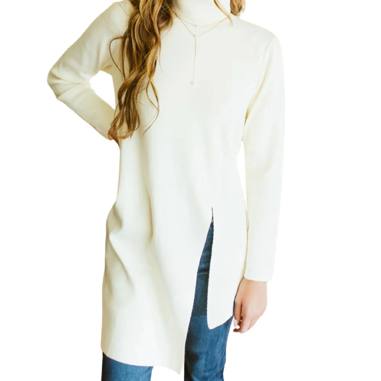 Turtleneck Sweater Tunic In Cream