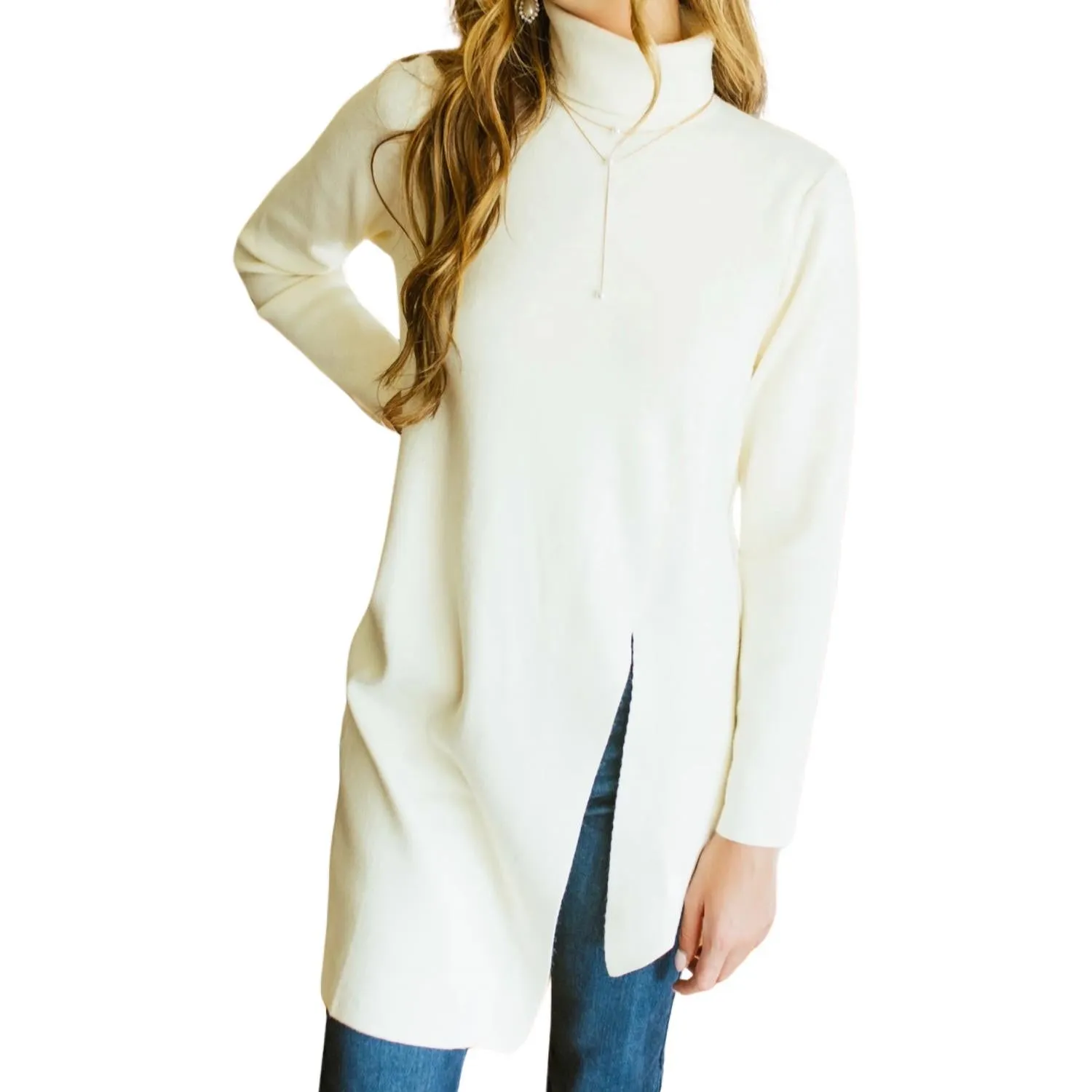 Turtleneck Sweater Tunic In Cream
