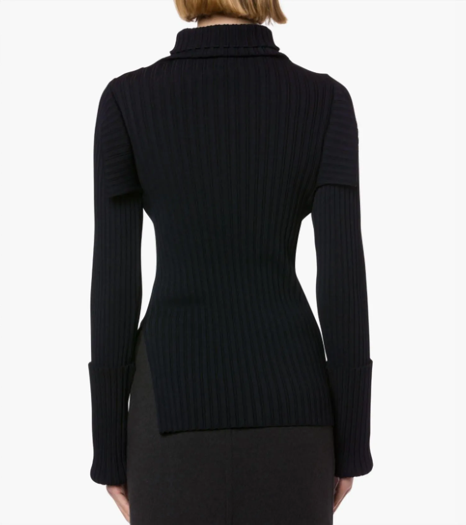 Two-Tone Ribbed Stretch Sweater In Dark Blue