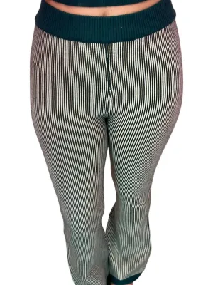 Two Toned Ribbed Knit Pants In Forest Green