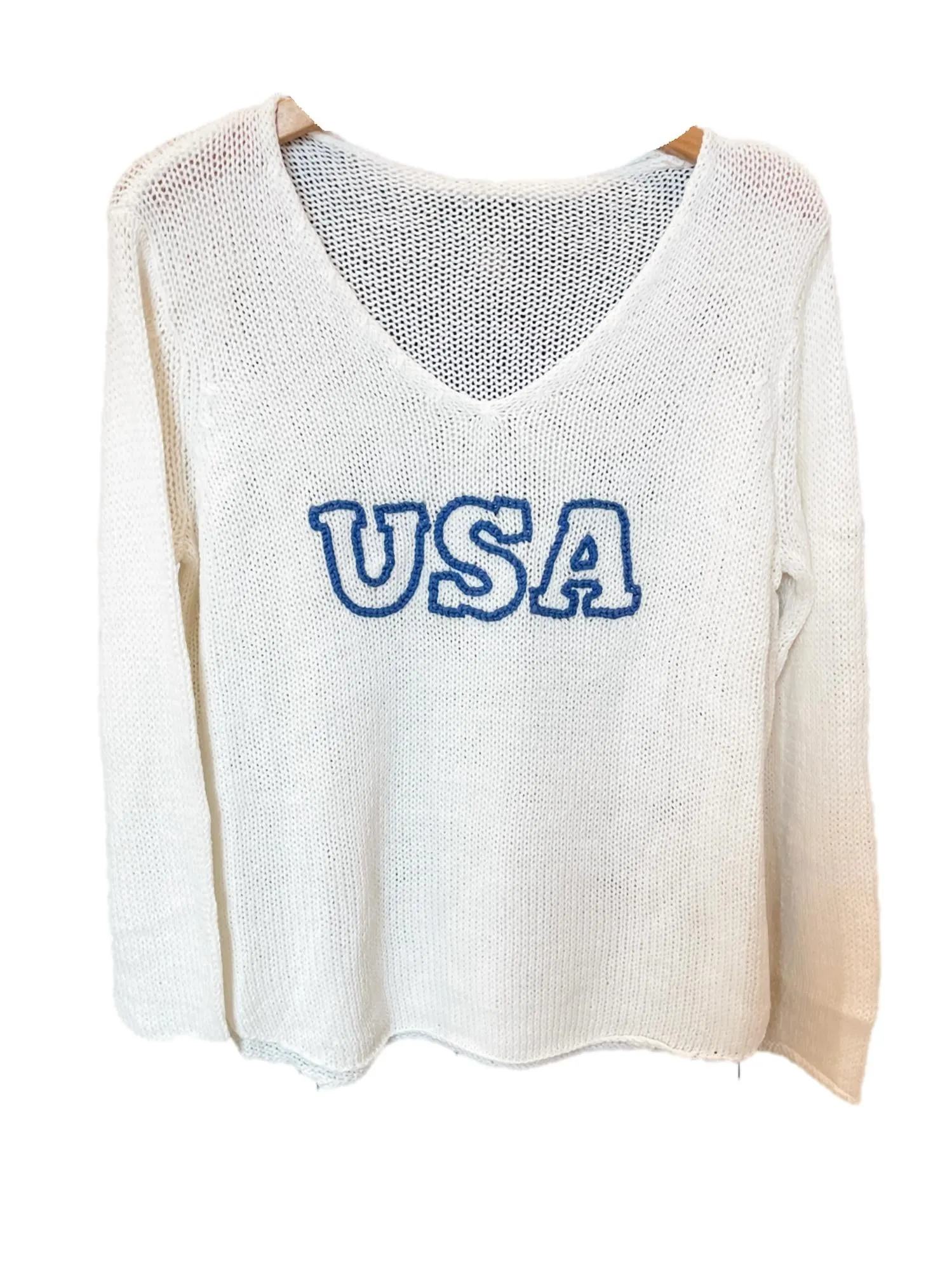 Usa V Neck Sweater In White