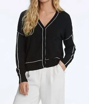 V-Neck Cardigan In Black/white