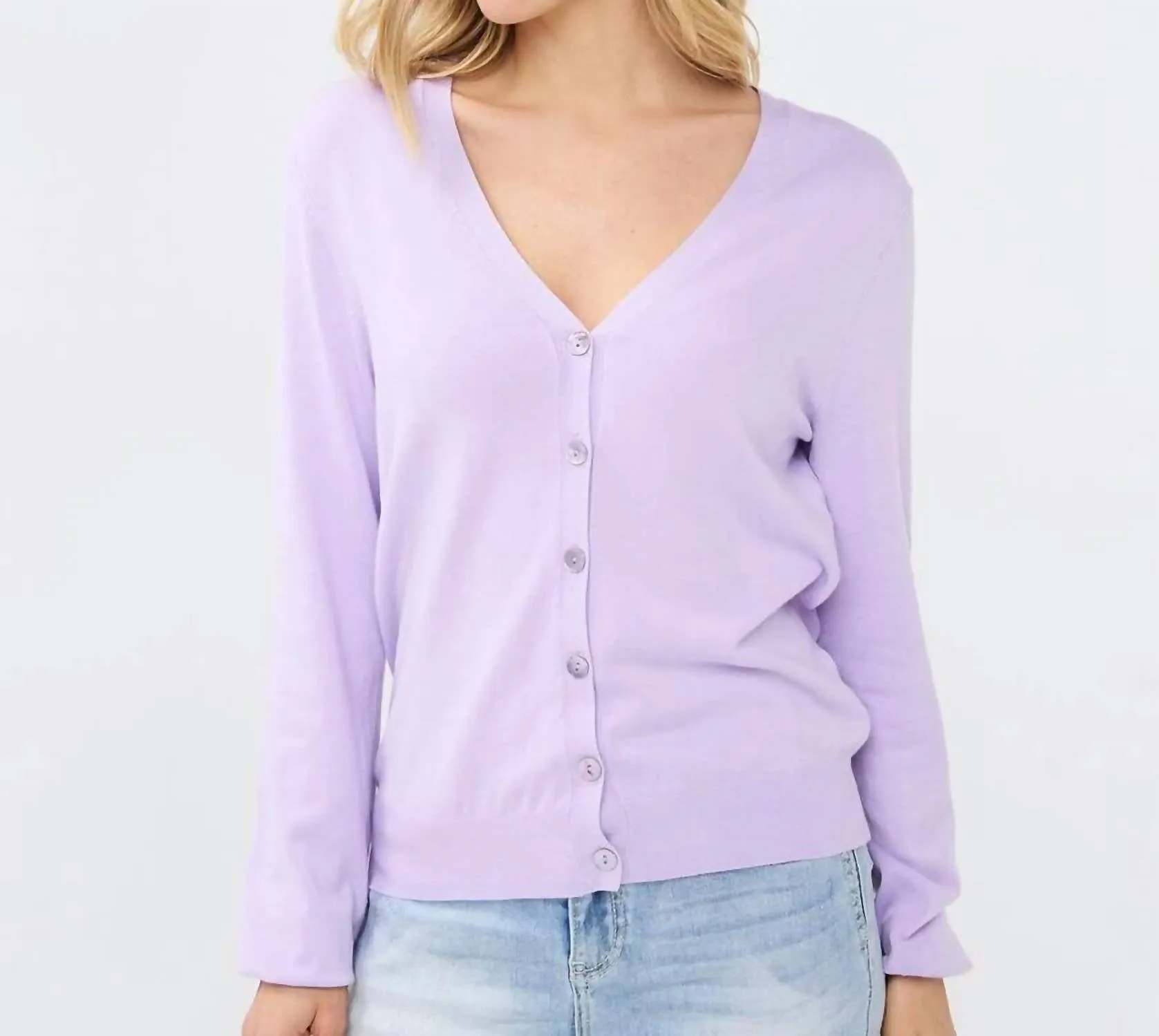 V-Neck Cardigan In Lilac