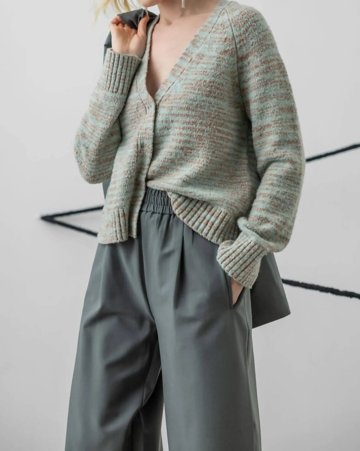 V-Neck Cardigan Sweater In Frost Space Dye