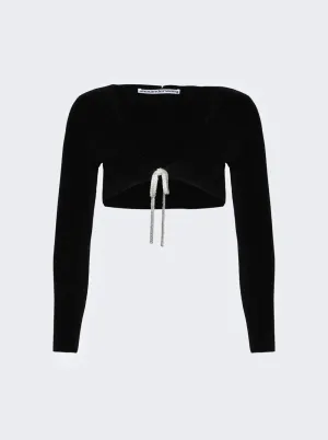 V-neck Cropped Cardigan With Crystal Tie
