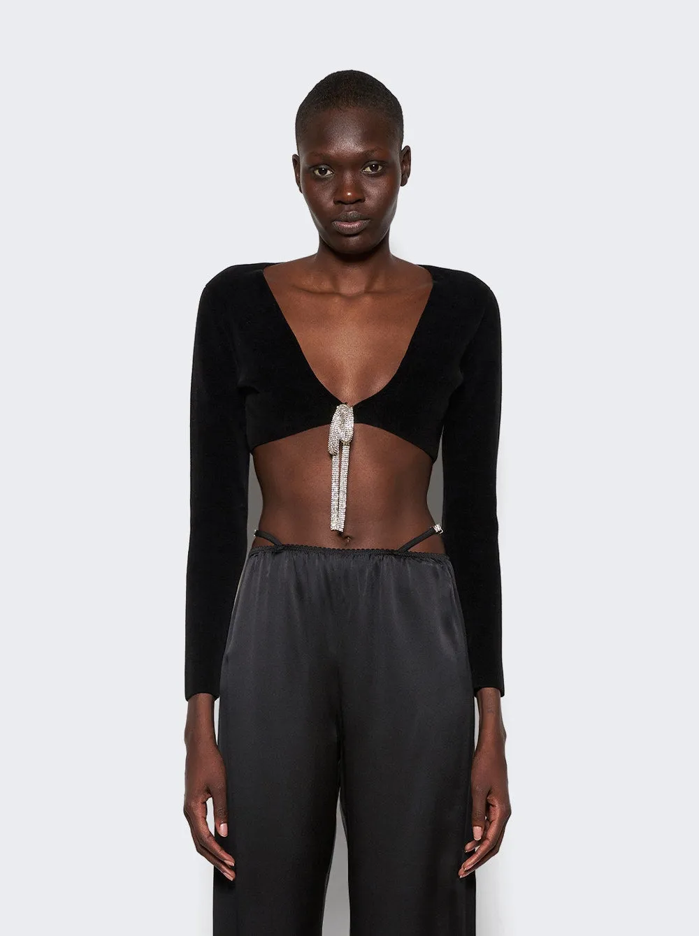 V-neck Cropped Cardigan With Crystal Tie