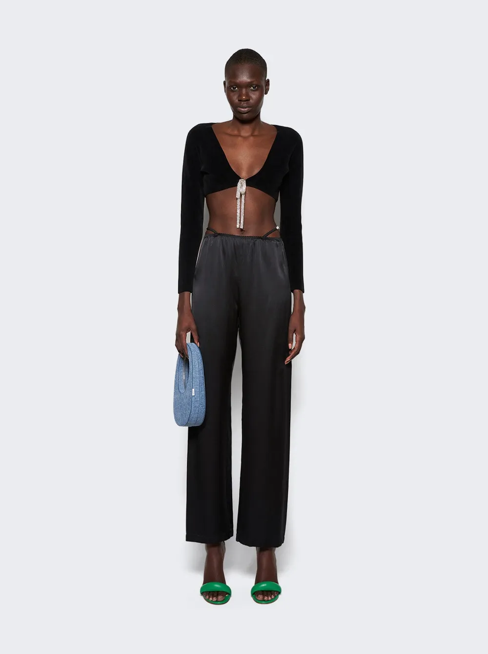 V-neck Cropped Cardigan With Crystal Tie