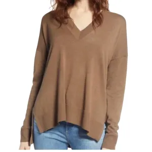 V-Neck Sweater In Brown Shitake
