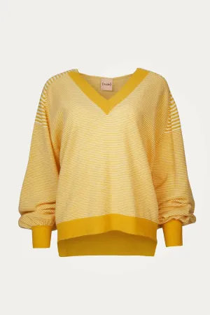 V-Neck Sweater In Yellow/off White