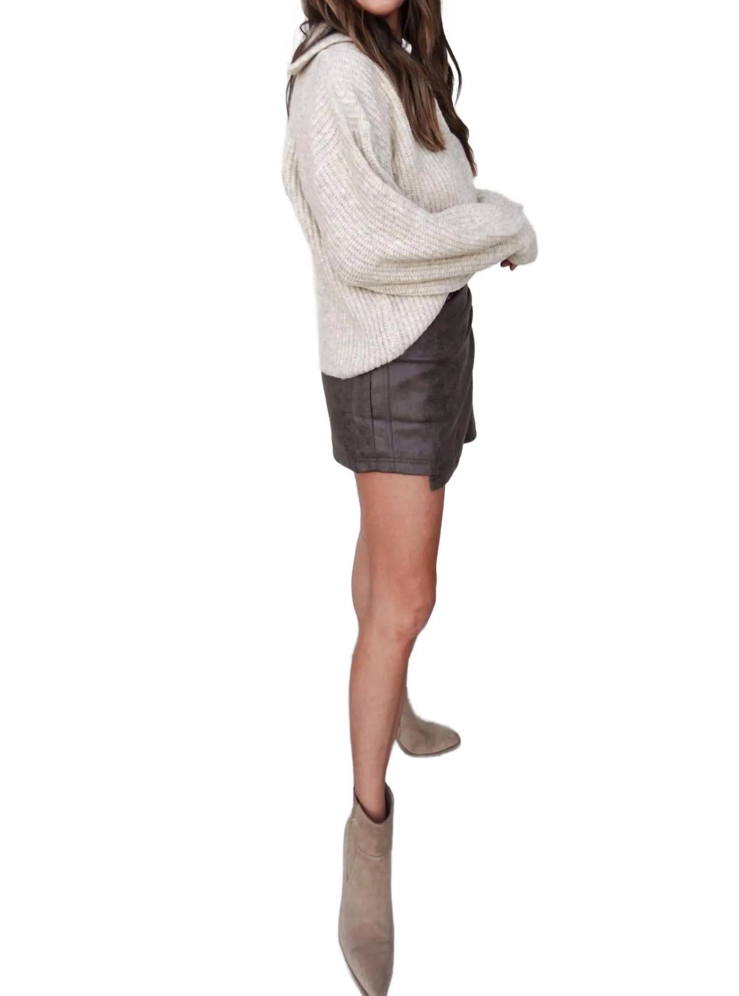 V-Neck Sweater With Collar In Oat